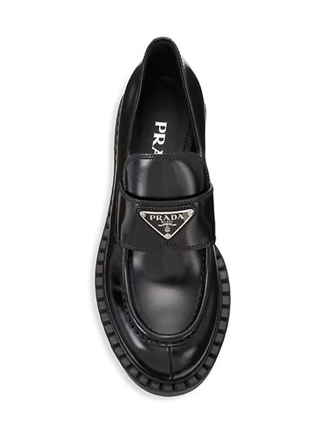 prada logo platform loafer|prada spazzolato logo leather loafers.